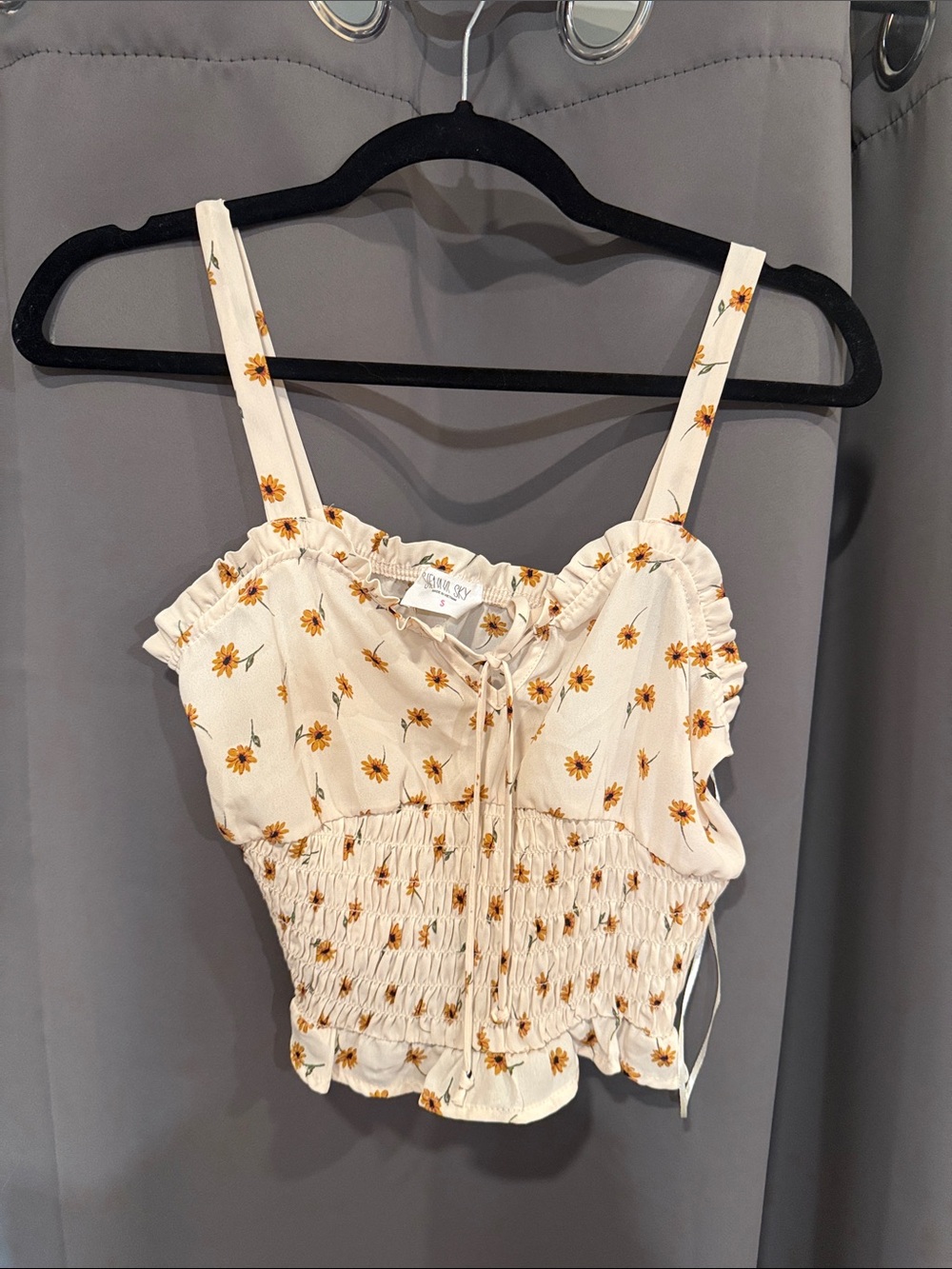Sadie & Sage Cream Smocked Floral Tank with Yellow Daisy Print